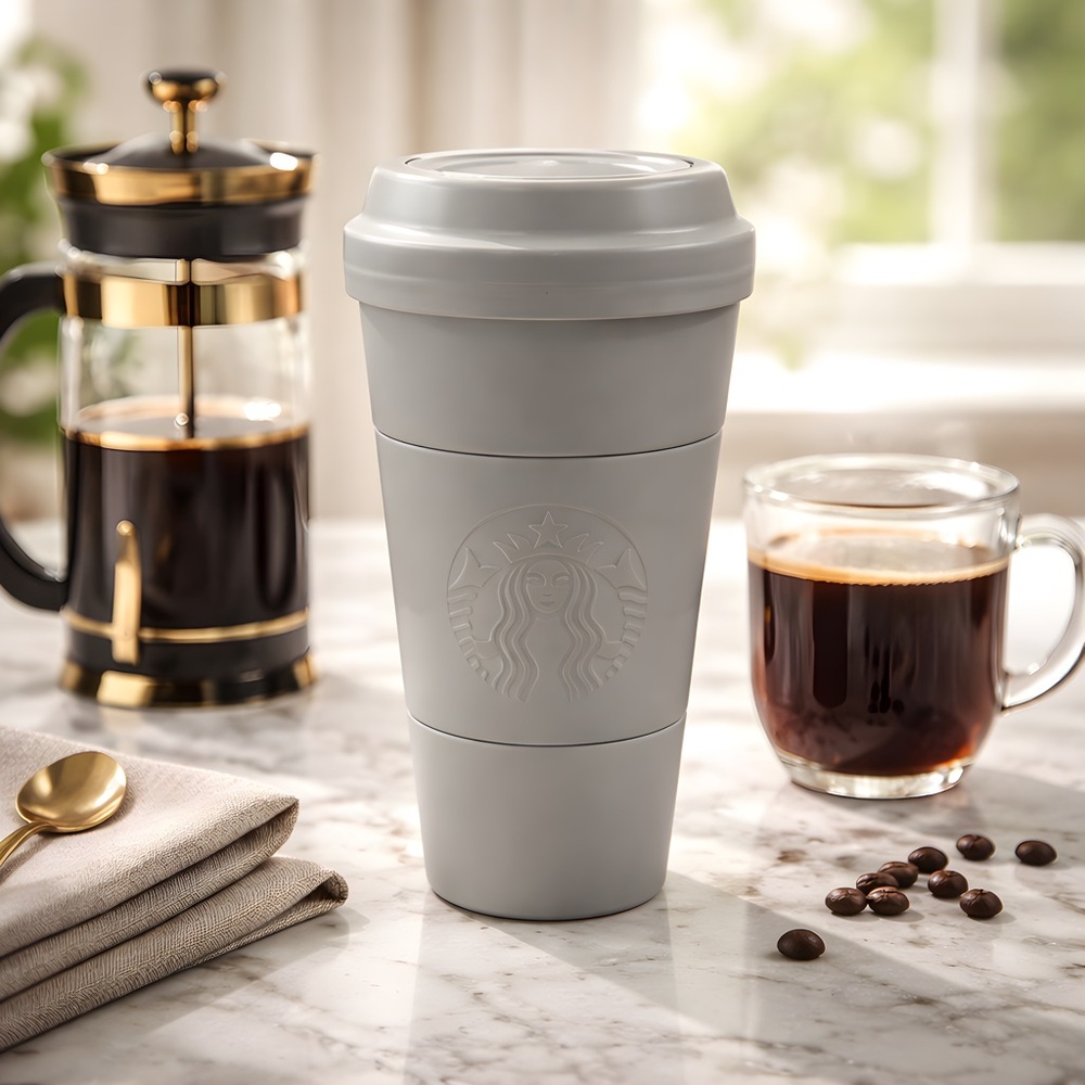 2012 Starbucks Coffee Mug Stacking 4 Piece White Ceramic Snack/Candy Bowls